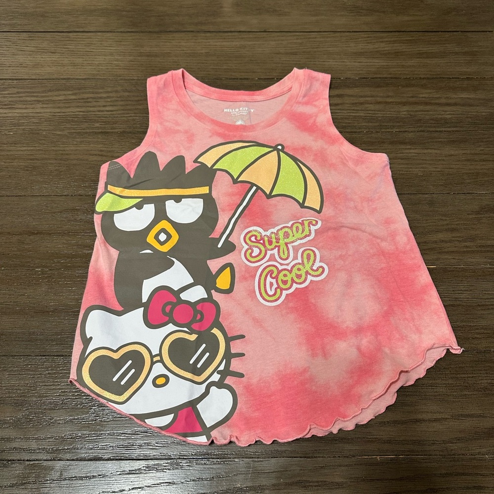 Lg 10/12 Girls Sanrio Pink Tye Dye Tank Top with Hello Kitty and Badtz-Maru